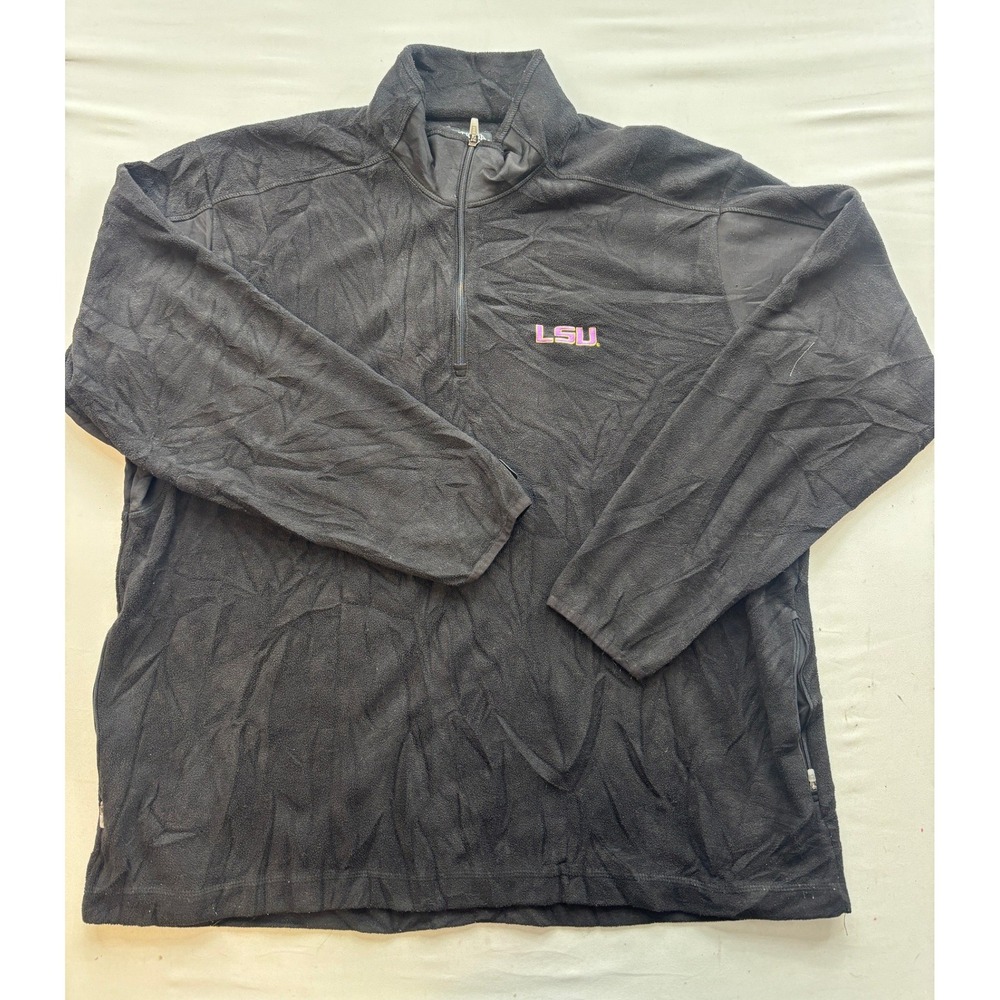 Antigua LSU Tigers Mens XL Black Fleece Quarter Zip Pullover Sweater NCAA